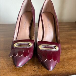 Pure Navy Burgandy Heels with Gold Accent and Fringe